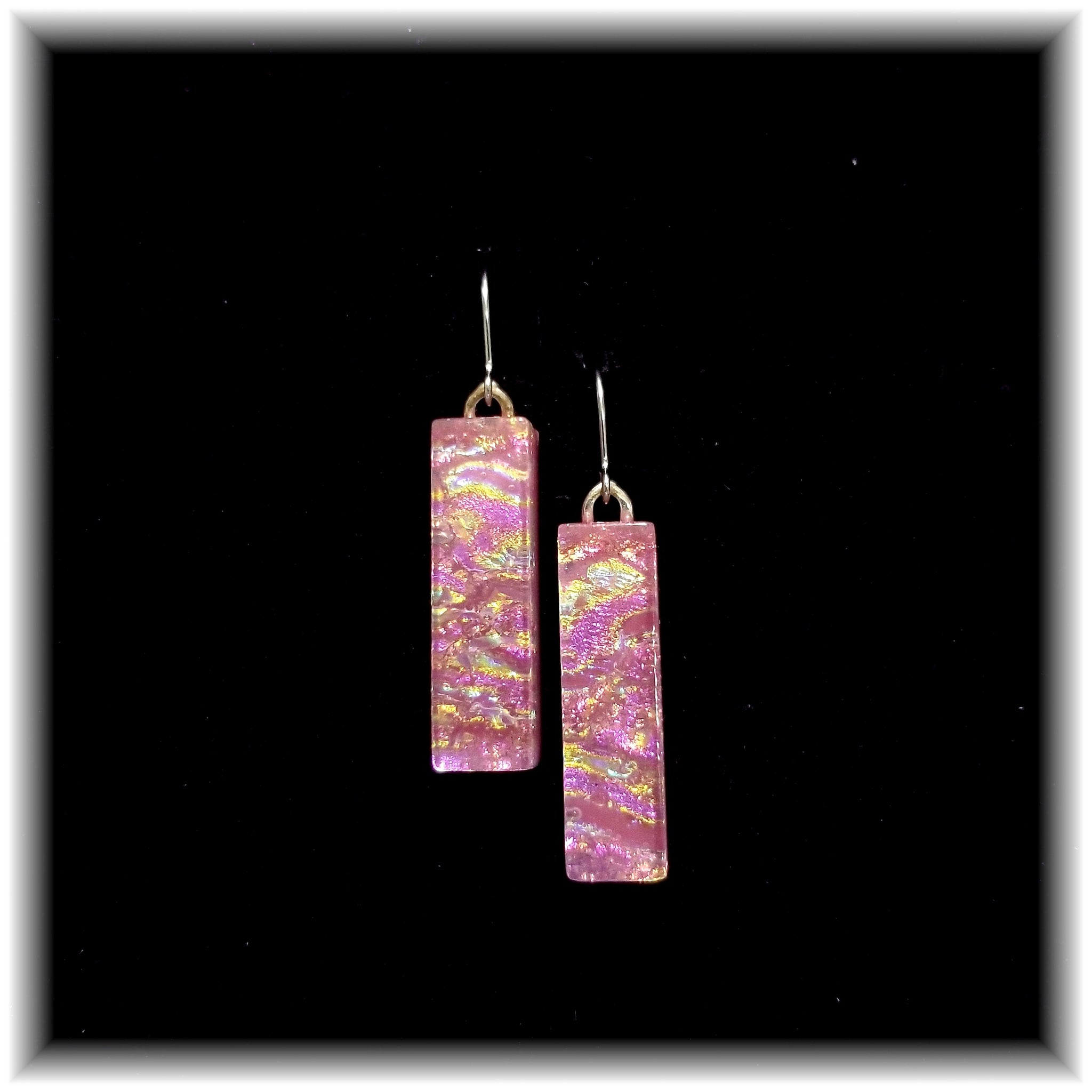 Dark Pink Long Rectangle Dangle Earrings