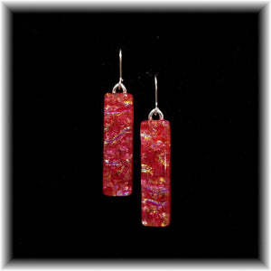 Red Long Rectangle Dangle Earrings